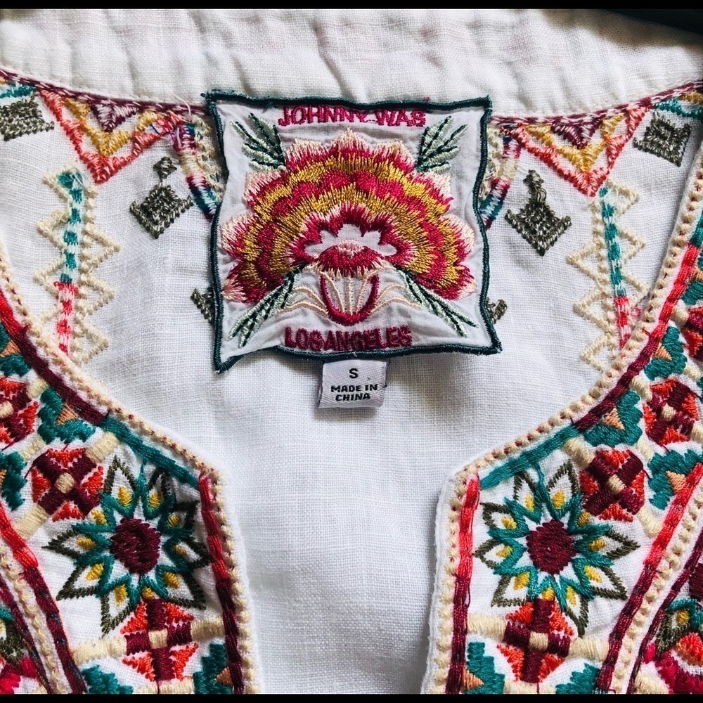 Johnny Was Verena Linen Easy Yoke Embroidered Tunic - Picture 4 of 12